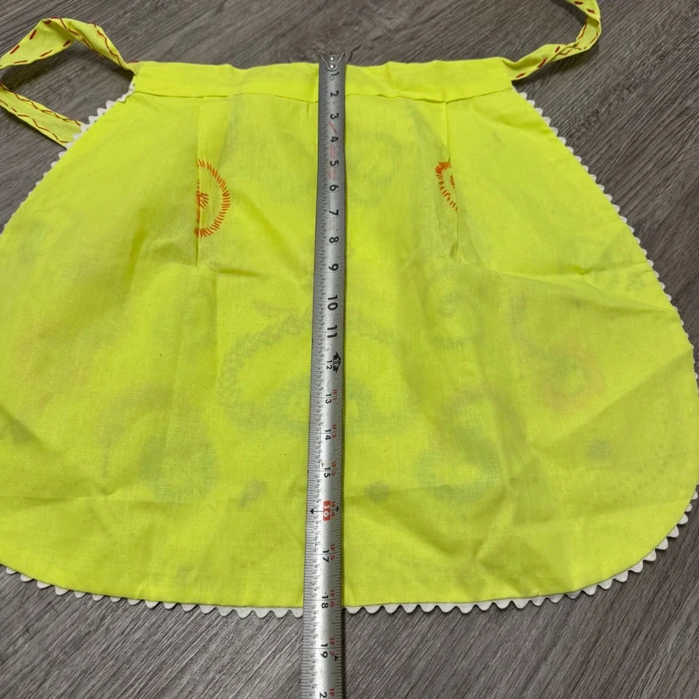 Vintage Portugal‎ Half Apron Set of 2 Yellow White Folk Hand Embroidered Pockets
